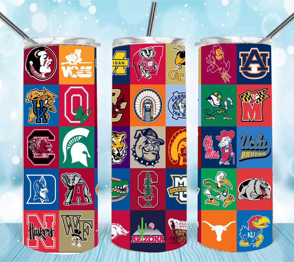 College Football Collage 20oz Skinny Tumbler – Insulated Stainless Steel with Straws & Brush