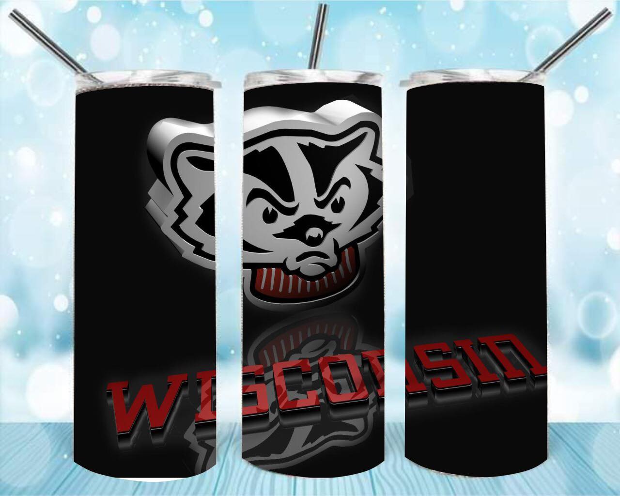 Badgers 20oz Skinny Tumbler – Insulated Stainless Steel with Straws & Brush