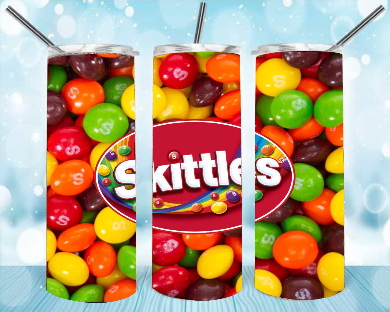 Skittles 20oz Skinny Tumbler – Insulated Stainless Steel with Straws & Brush