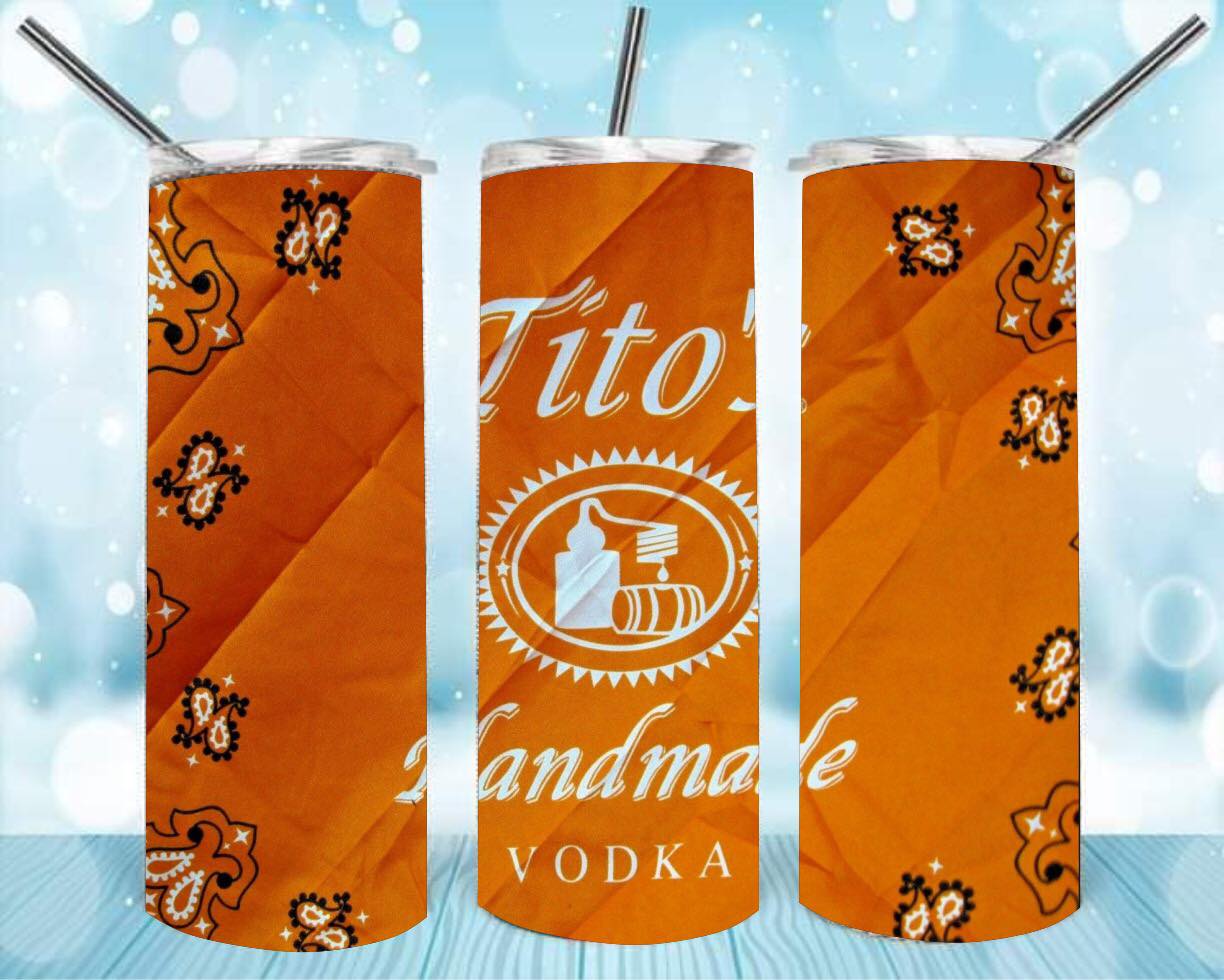 Titos Vodka 20oz Skinny Tumbler – Insulated Stainless Steel with Straws & Brush