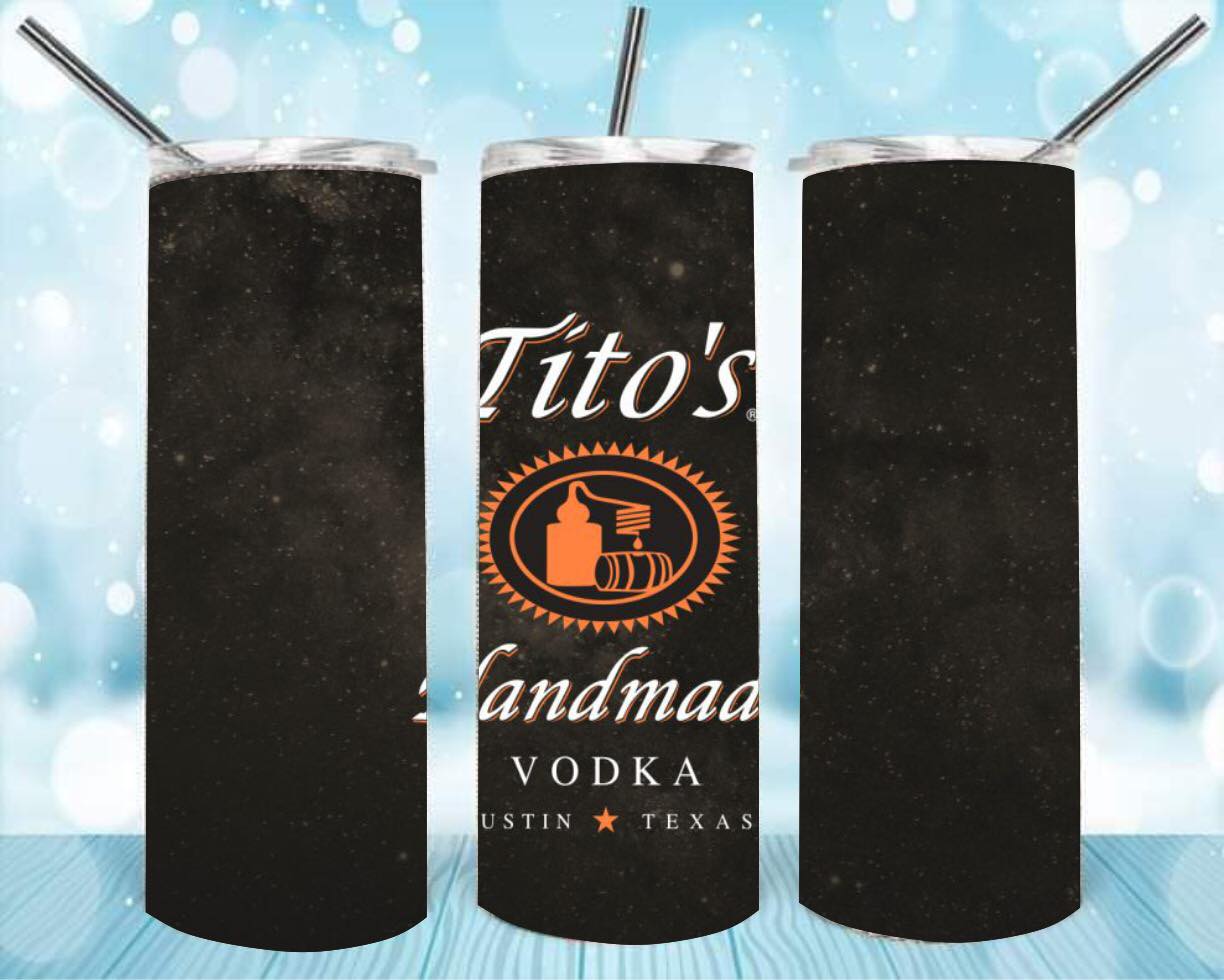 Titos In Black 20oz Skinny Tumbler – Insulated Stainless Steel with Straws & Brush