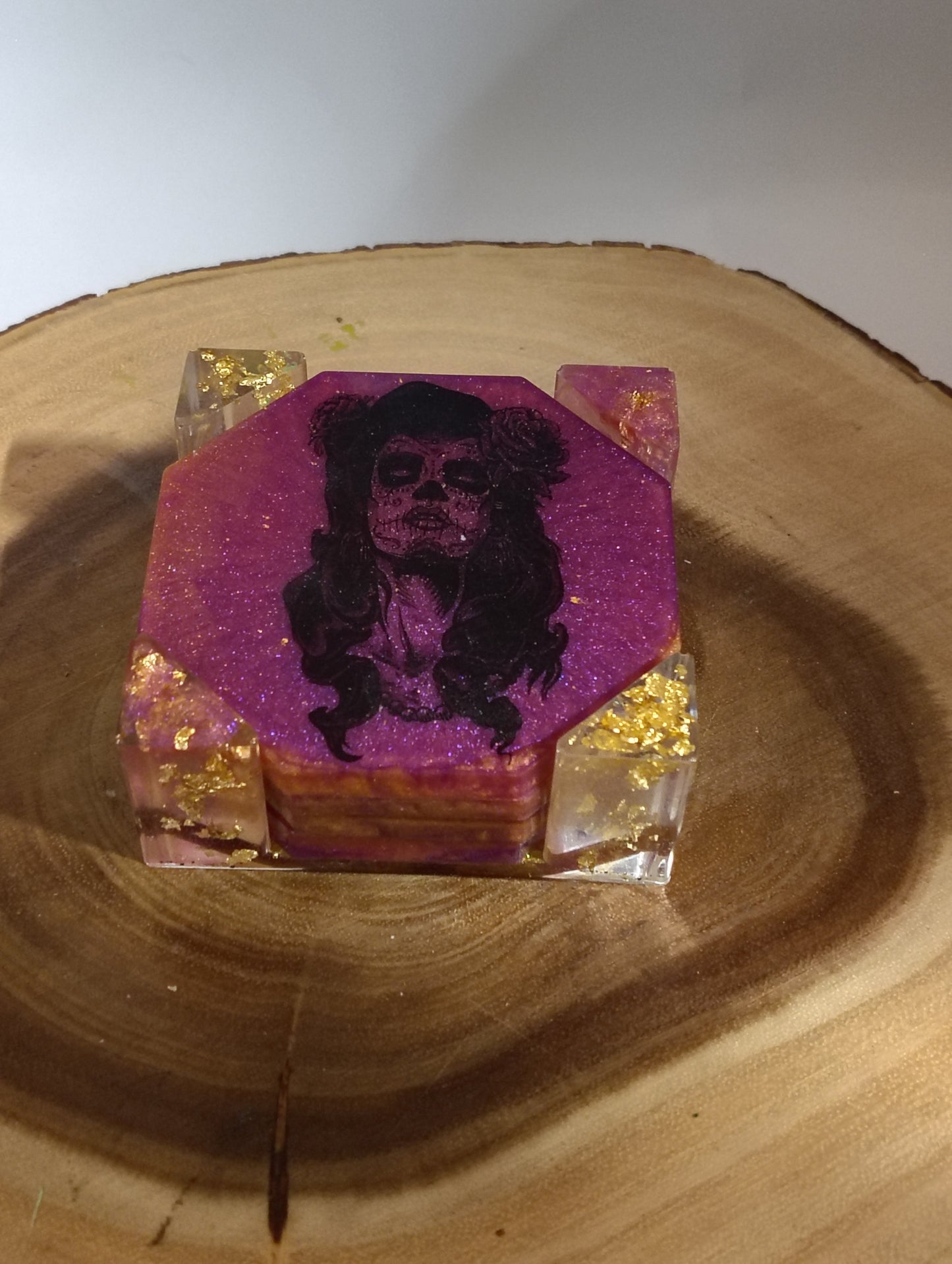 Midnight Rose Handmade Resin Coaster Set with Holder