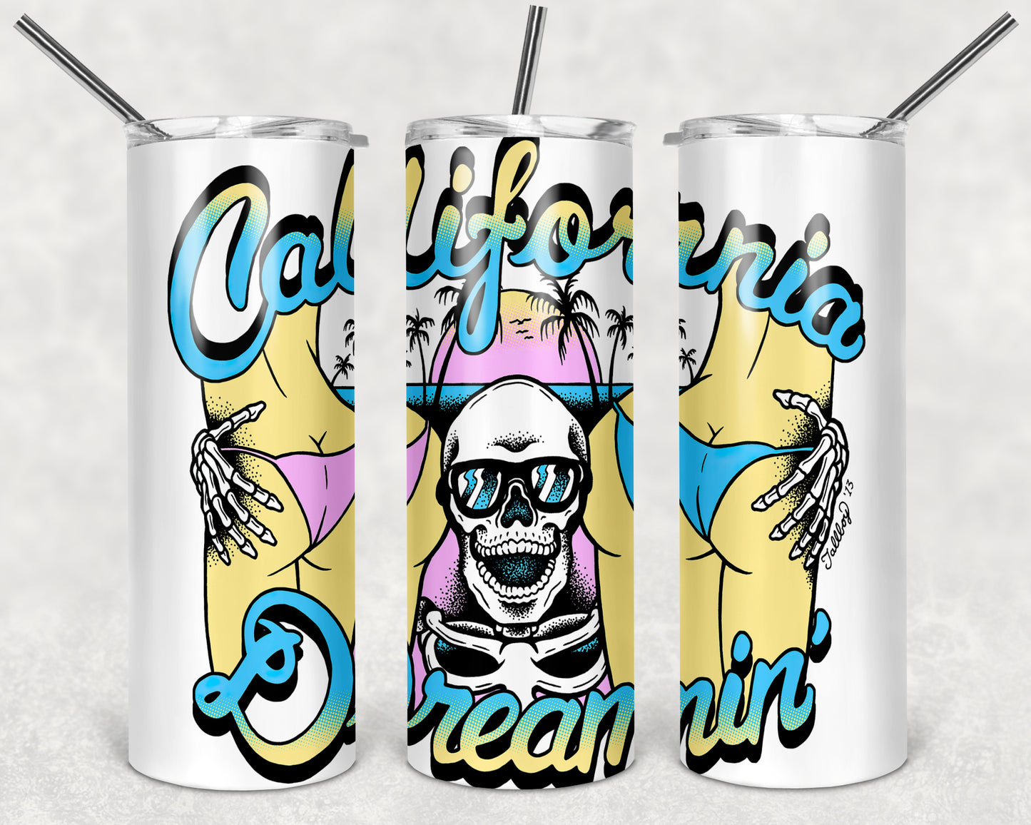 California Dreamin 20oz Skinny Tumbler – Insulated Stainless Steel with Straws & Brush