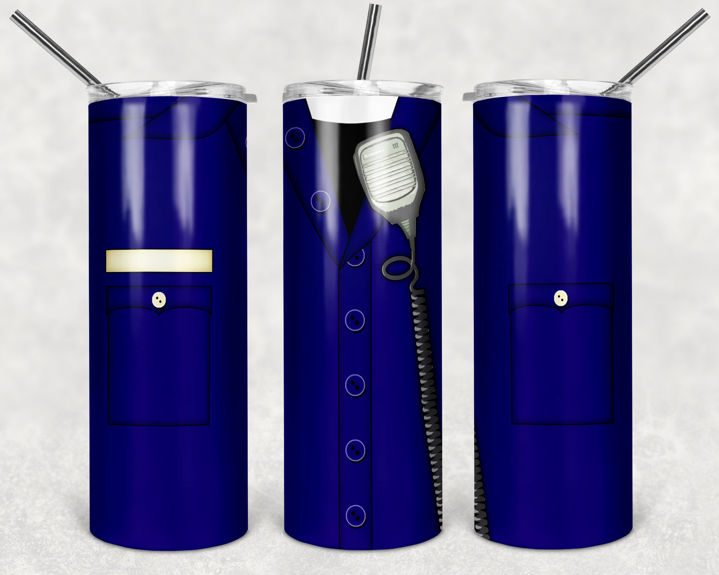 Blue Police Uniform 20oz Skinny Tumbler – Insulated Stainless Steel with Straws & Brush