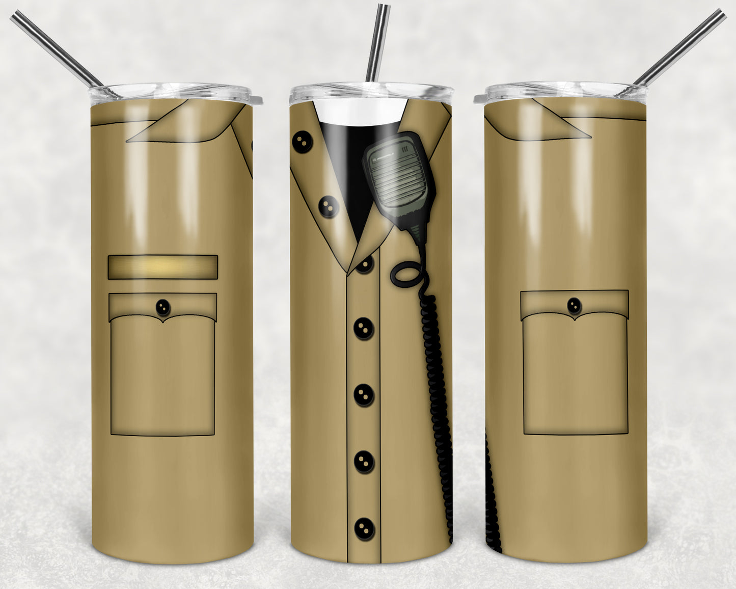 Police Uniform In Khaki 20oz Skinny Tumbler – Insulated Stainless Steel with Straws & Brush