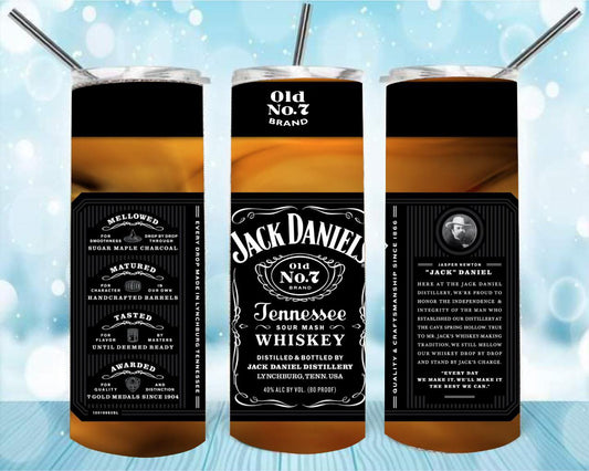 Jack Daniels No7 20oz Skinny Tumbler – Insulated Stainless Steel with Straws & Brush