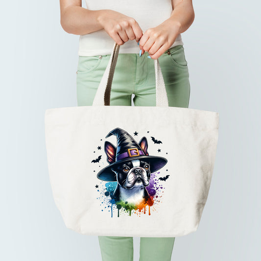 Boston Terrier Witch Tote Bag