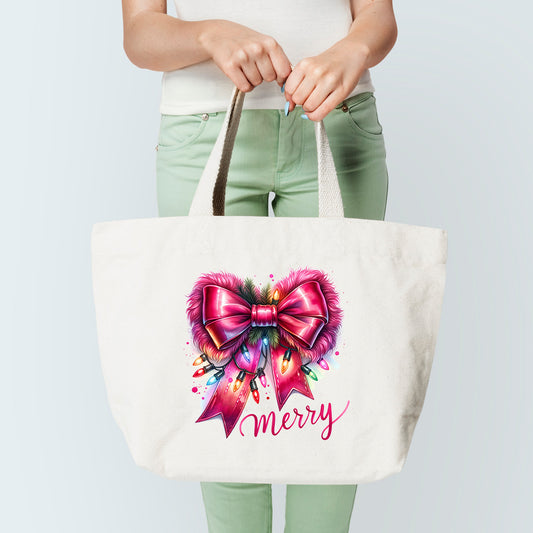 Merry Pink Bow Tote Bag