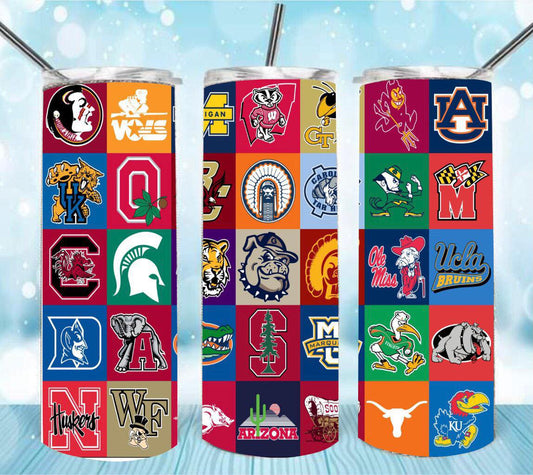 College Football Collage 20oz Skinny Tumbler – Insulated Stainless Steel with Straws & Brush