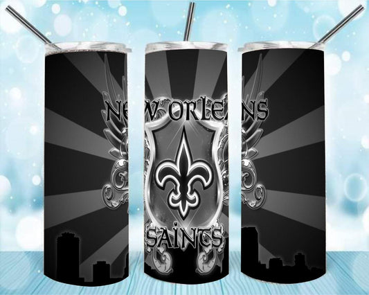 New Orleans Saints 20oz Skinny Tumbler – Insulated Stainless Steel with Straws & Brush