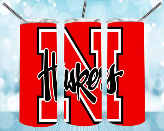 Huskers 20oz Skinny Tumbler – Insulated Stainless Steel with Straws & Brush