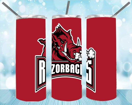 Razorbacks 20oz Skinny Tumbler – Insulated Stainless Steel with Straws & Brush