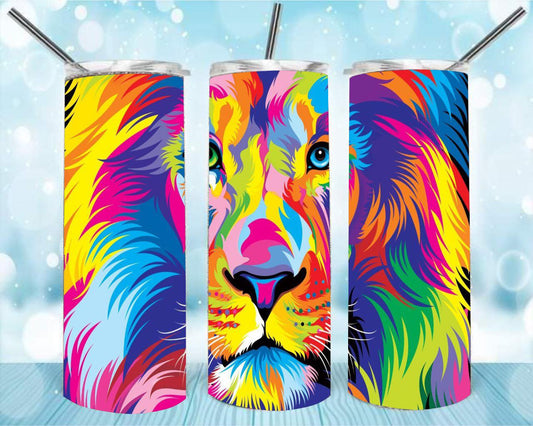 Painted Lion 20oz Skinny Tumbler – Insulated Stainless Steel with Straws & Brush