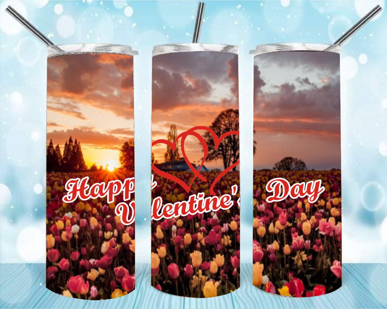 Happy Valentines Day 20oz Skinny Tumbler – Insulated Stainless Steel with Straws & Brush