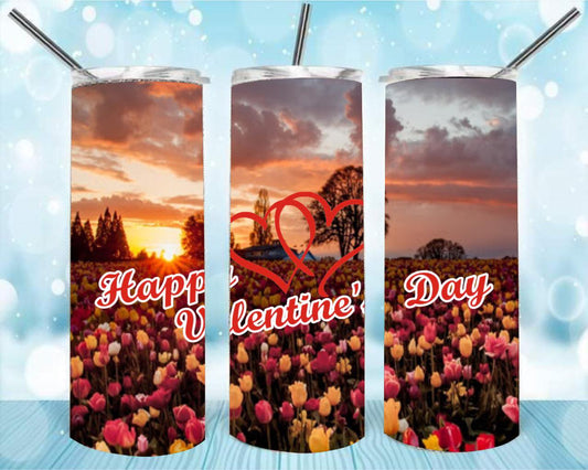 Happy Valentines Day 20oz Skinny Tumbler – Insulated Stainless Steel with Straws & Brush