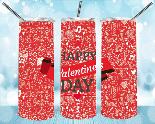 Happy V-Day 20oz Skinny Tumbler – Insulated Stainless Steel with Straws & Brush