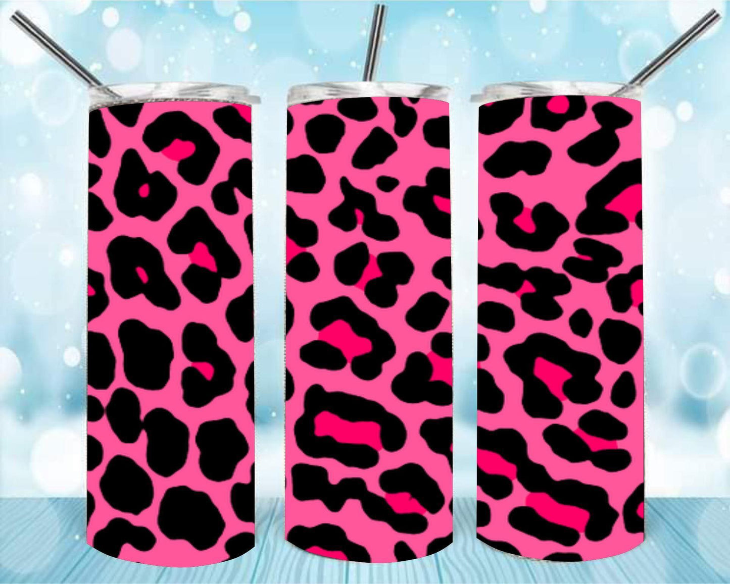 Pink Cheetah Print 20oz Skinny Tumbler – Insulated Stainless Steel with Straws & Brush