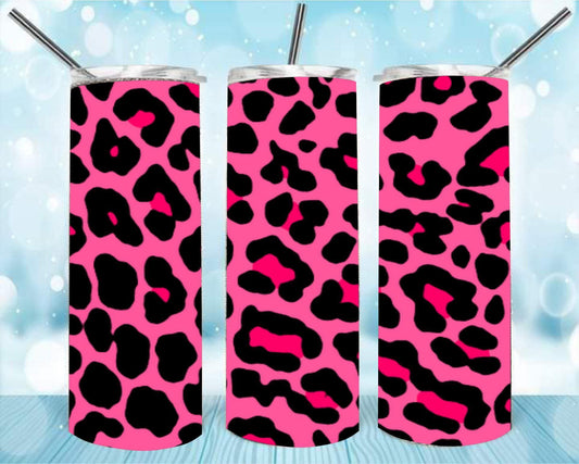 Pink Cheetah Print 20oz Skinny Tumbler – Insulated Stainless Steel with Straws & Brush