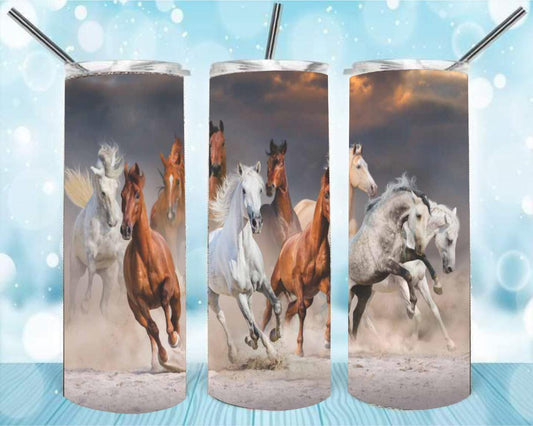 Wild Horses 20oz Skinny Tumbler – Insulated Stainless Steel with Straws & Brush