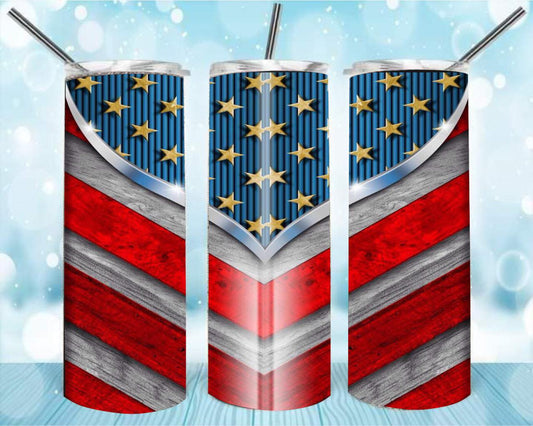 America Shield 20oz Skinny Tumbler – Insulated Stainless Steel with Straws & Brush