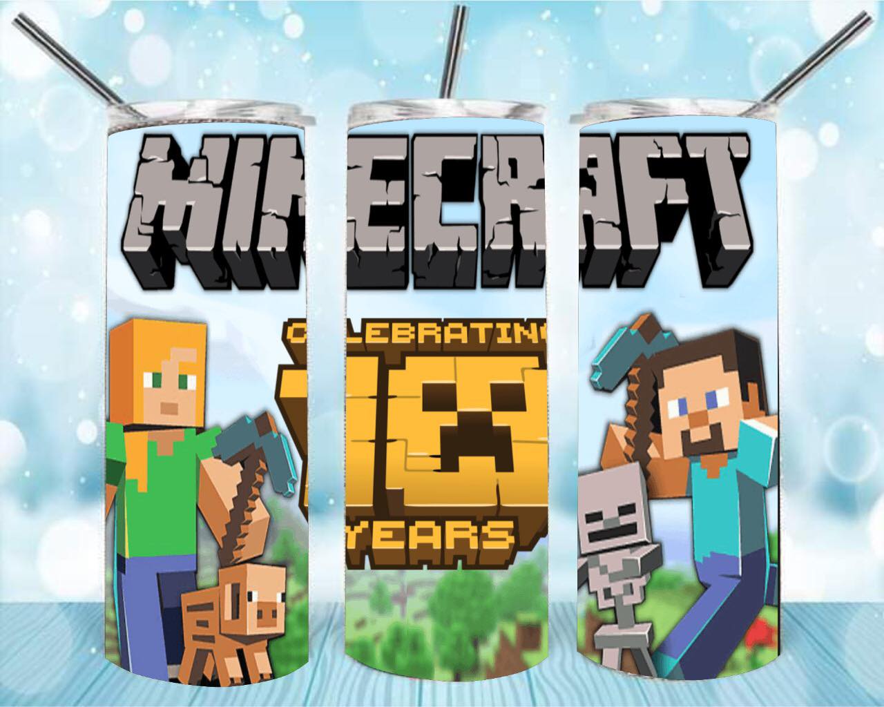 Minecraft 20oz Skinny Tumbler – Insulated Stainless Steel with Straws & Brush