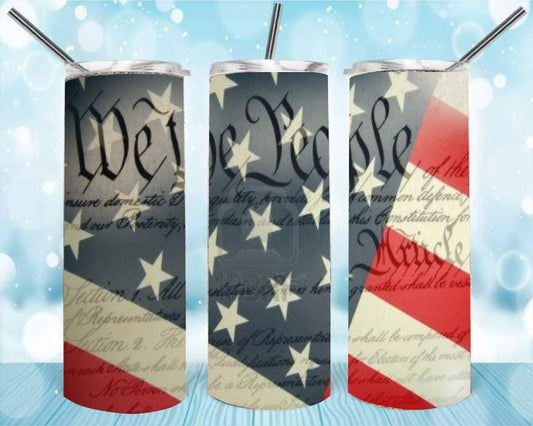 We The People Flag Edition 20oz Skinny Tumbler – Insulated Stainless Steel with Straws & Brush