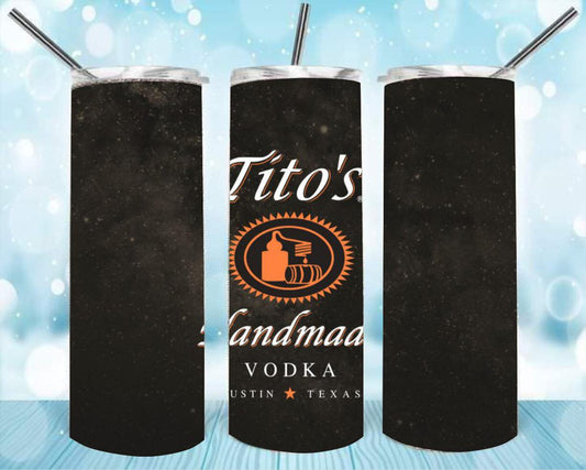 Titos In Black 20oz Skinny Tumbler – Insulated Stainless Steel with Straws & Brush