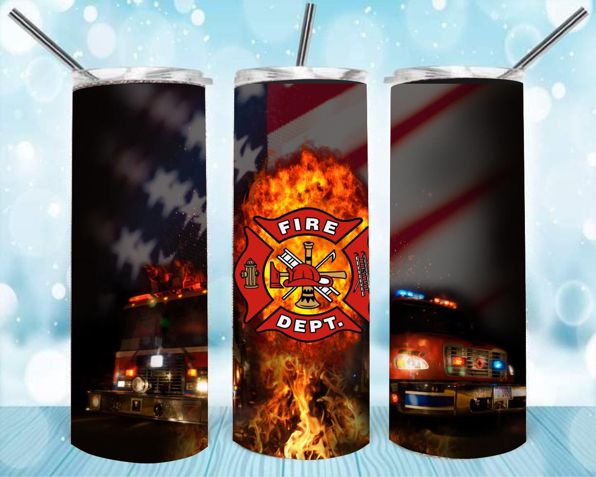 Fire Dept. 20oz Skinny Tumbler – Insulated Stainless Steel with Straws & Brush