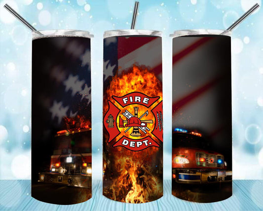 Fire Dept. 20oz Skinny Tumbler – Insulated Stainless Steel with Straws & Brush