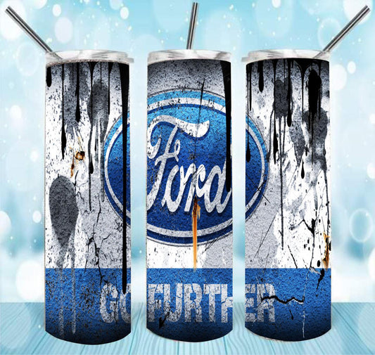 Ford Grunge Style 20oz Skinny Tumbler – Insulated Stainless Steel with Straws & Brush