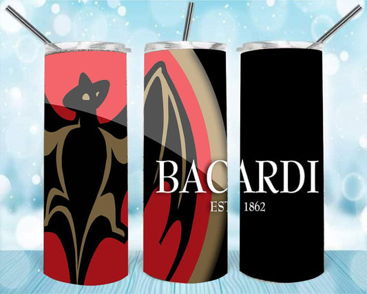 Bacardi 20oz Skinny Tumbler – Insulated Stainless Steel with Straws & Brush