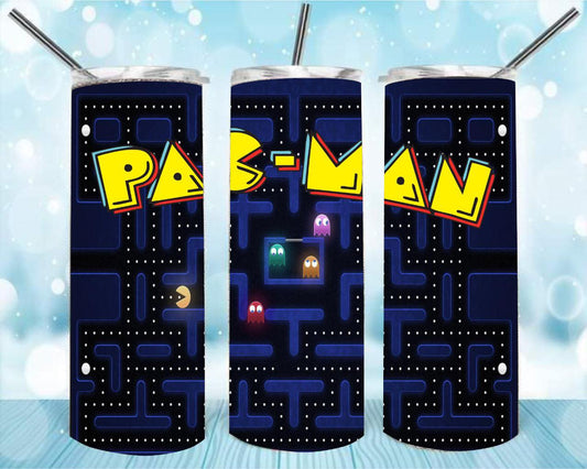 Pac-Man 20oz Skinny Tumbler – Insulated Stainless Steel with Straws & Brush