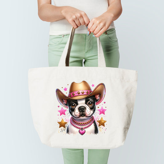 Western Boston Terrier Tote Bag