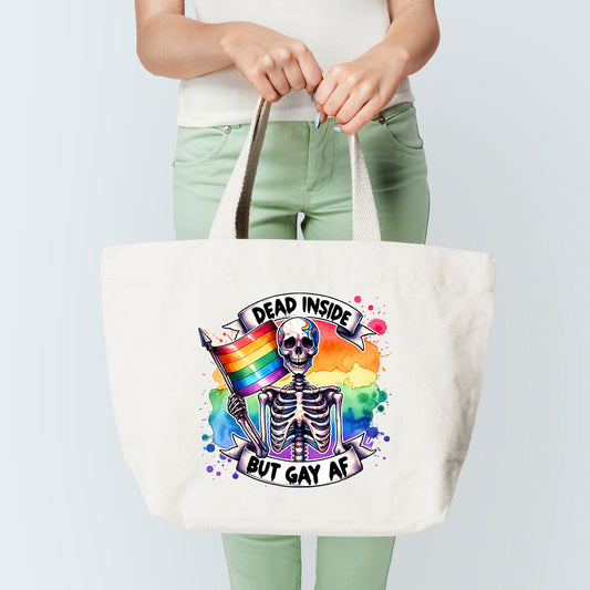 dead inside but gay af tote bag
