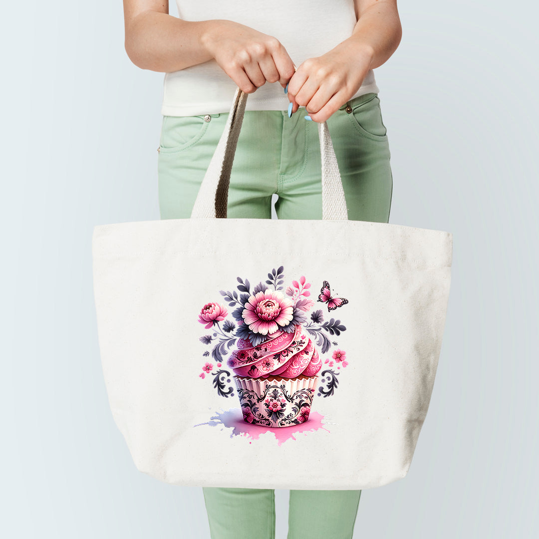 floral cupcake tote bag