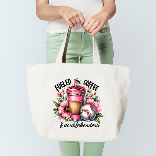 fueled by coffee and baseball tote bag