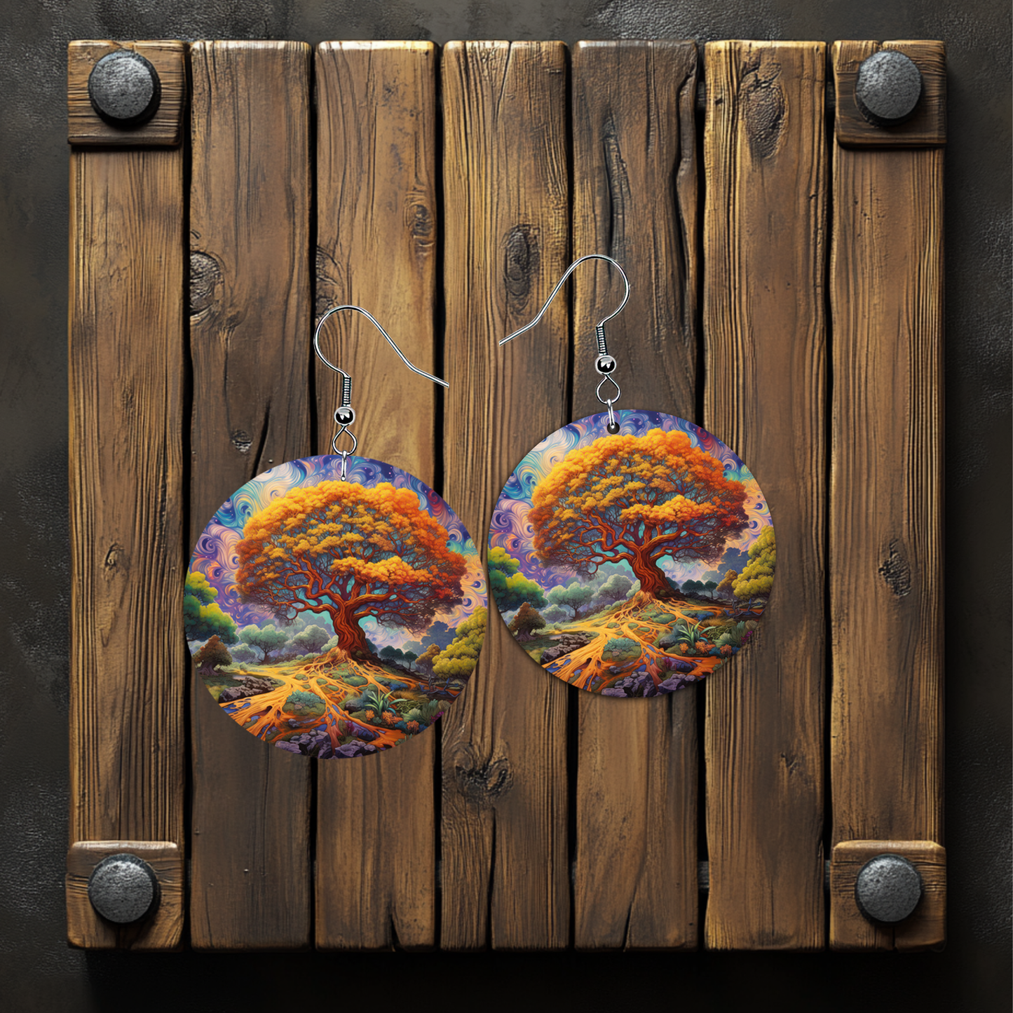 Psychedelic Tree Earrings – Lightweight Hypoallergenic Earrings