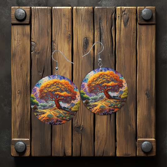 Psychedelic Tree Earrings – Lightweight Hypoallergenic Earrings
