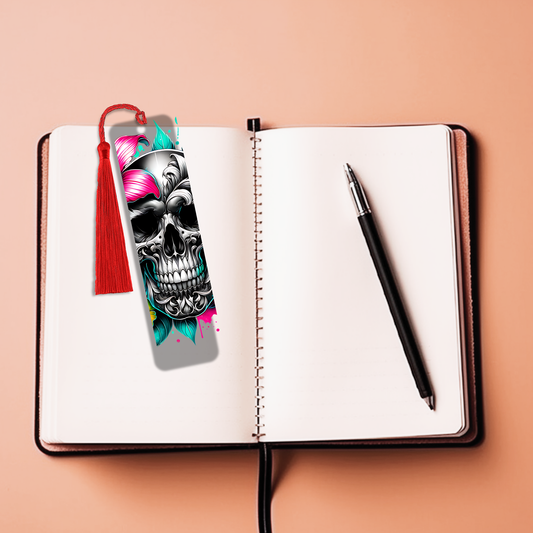 Floral Skull Bookmarker – Durable Laminated Bookmark