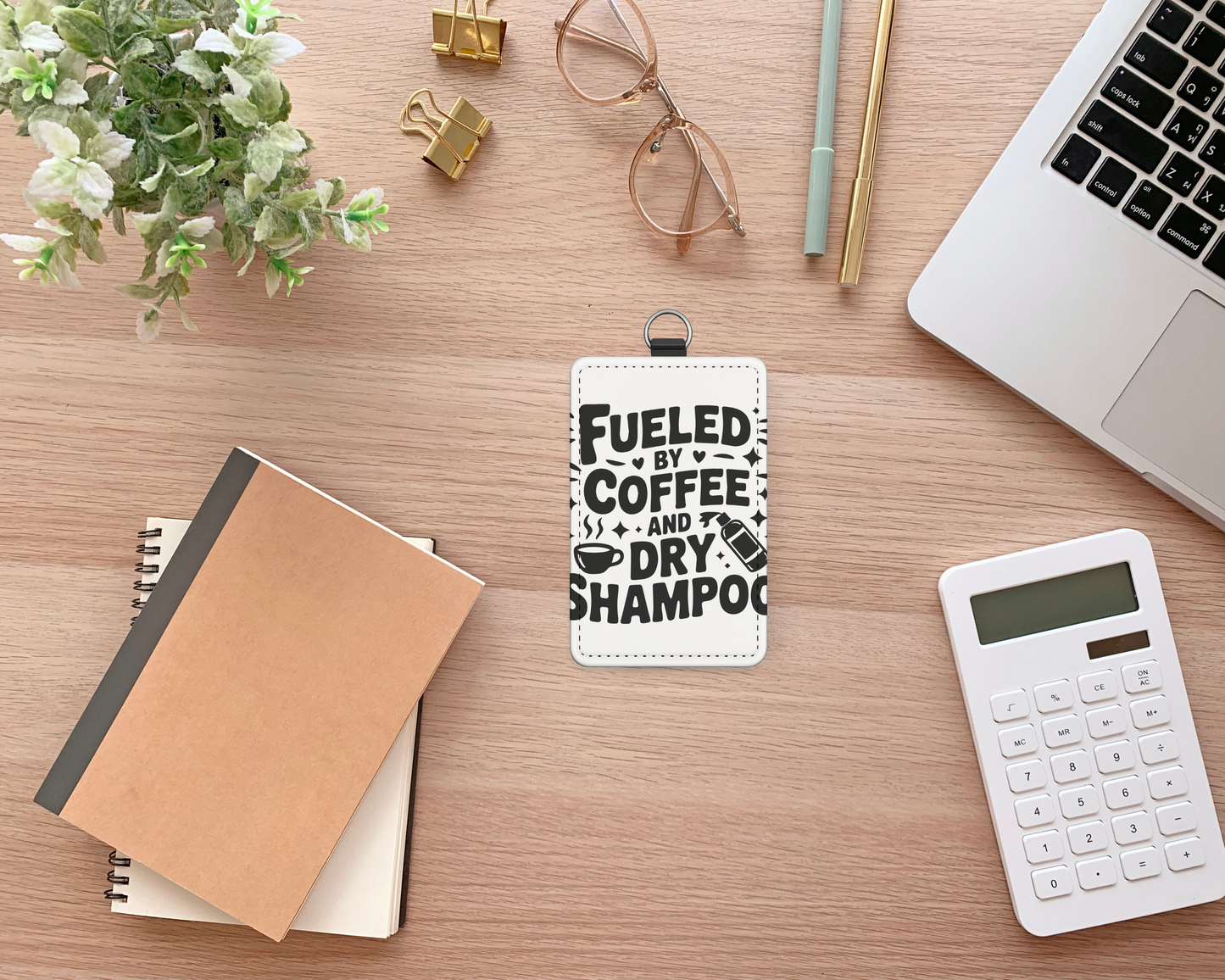 fueled on coffee vertical id holder