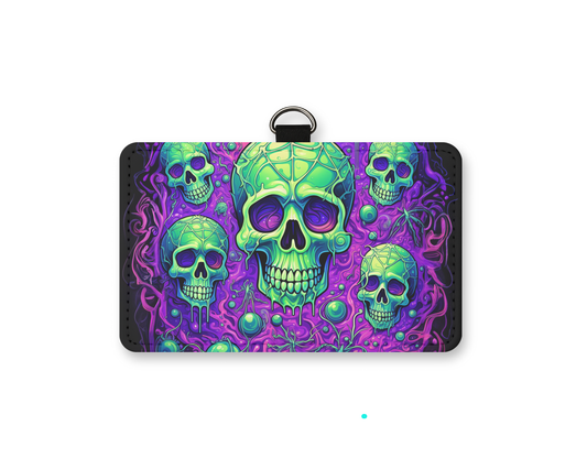 flaming purple skull id holder