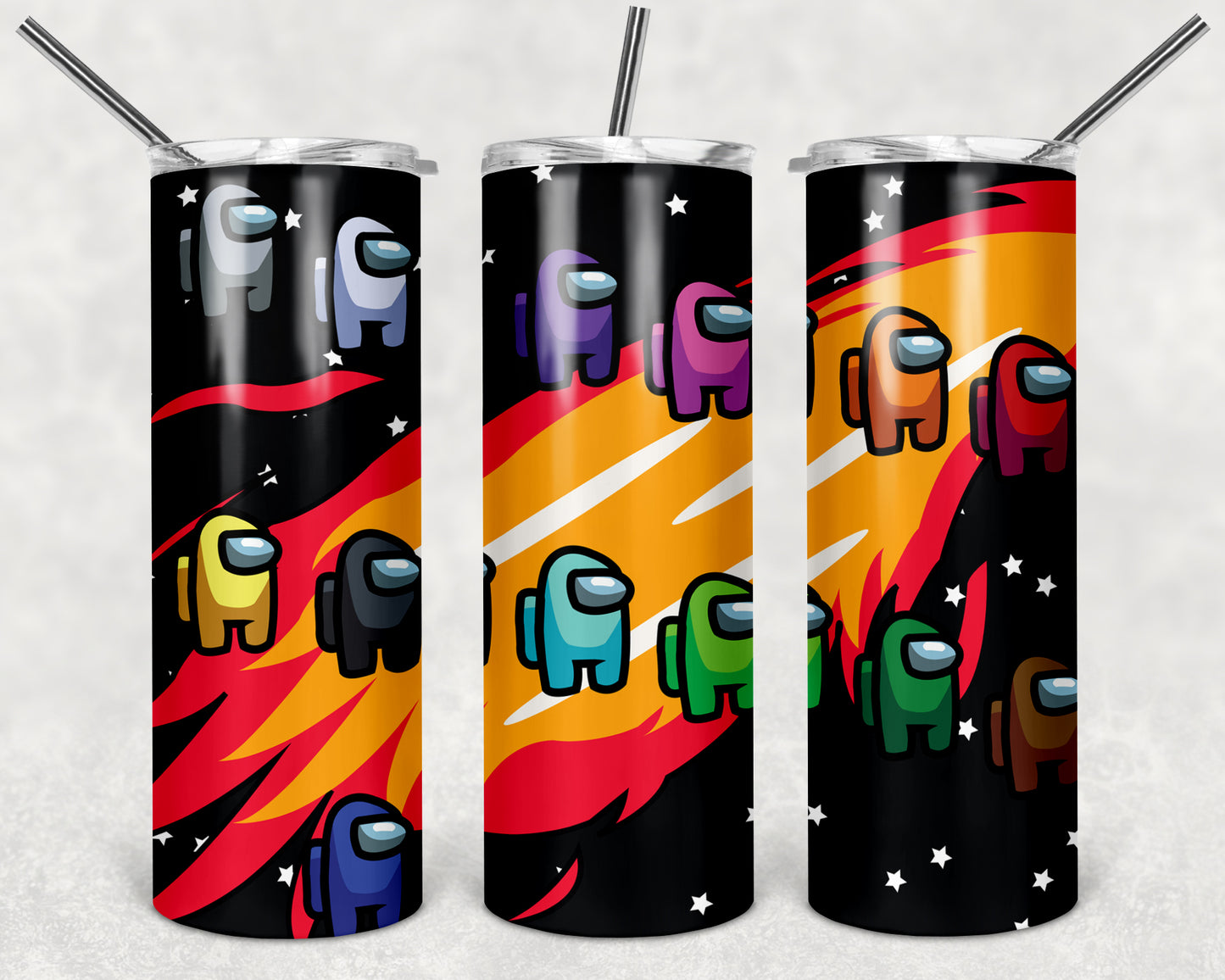 Among Us With Flames 20oz Skinny Tumbler – Insulated Stainless Steel with Straws & Brush
