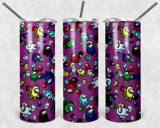 Among Us Collage Purple 20oz Skinny Tumbler – Insulated Stainless Steel with Straws & Brush