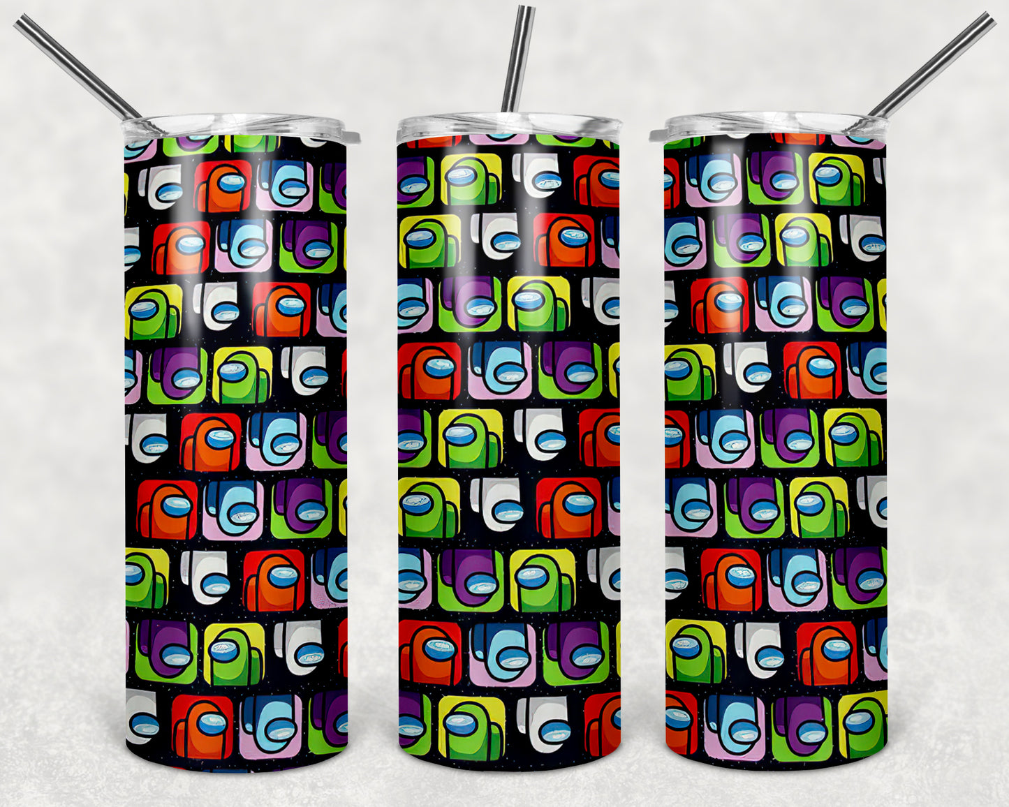 Among Us Collage 20oz Skinny Tumbler – Insulated Stainless Steel with Straws & Brush