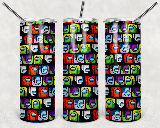 Among Us Collage 20oz Skinny Tumbler – Insulated Stainless Steel with Straws & Brush
