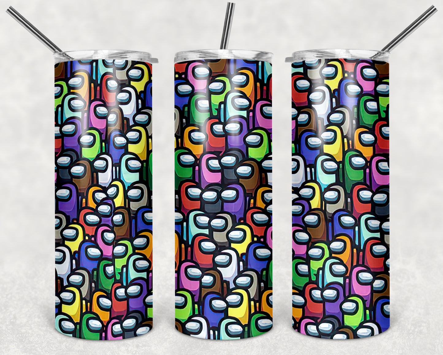 Among Us Collage 1 20oz Skinny Tumbler – Insulated Stainless Steel with Straws & Brush