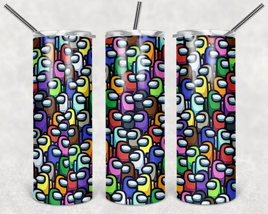Among Us Collage 1 20oz Skinny Tumbler – Insulated Stainless Steel with Straws & Brush