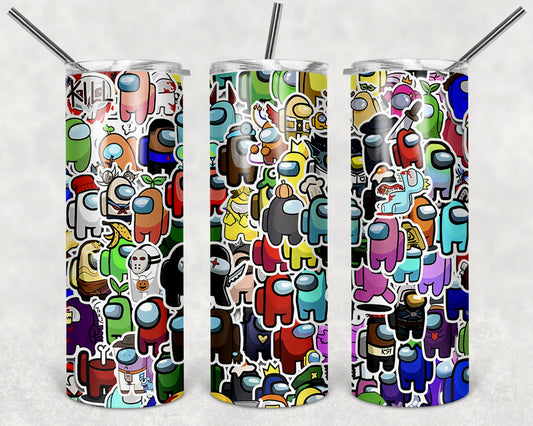 Among Us Characters 20oz Skinny Tumbler – Insulated Stainless Steel with Straws & Brush