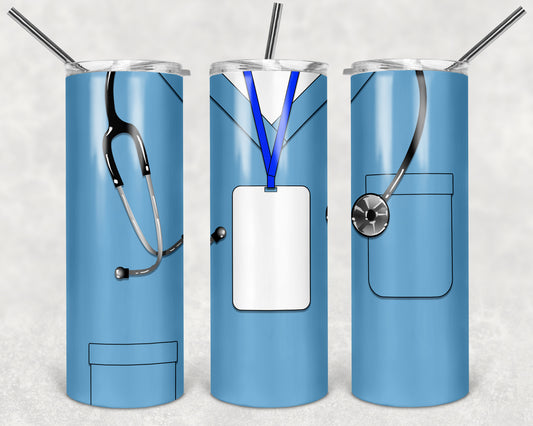 Blue Scrubs 20oz Skinny Tumbler – Insulated Stainless Steel with Straws & Brush