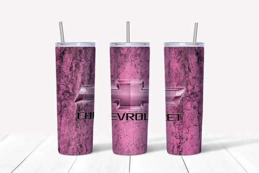 Pink Chevy 20oz Skinny Tumbler – Insulated Stainless Steel with Straws & Brush
